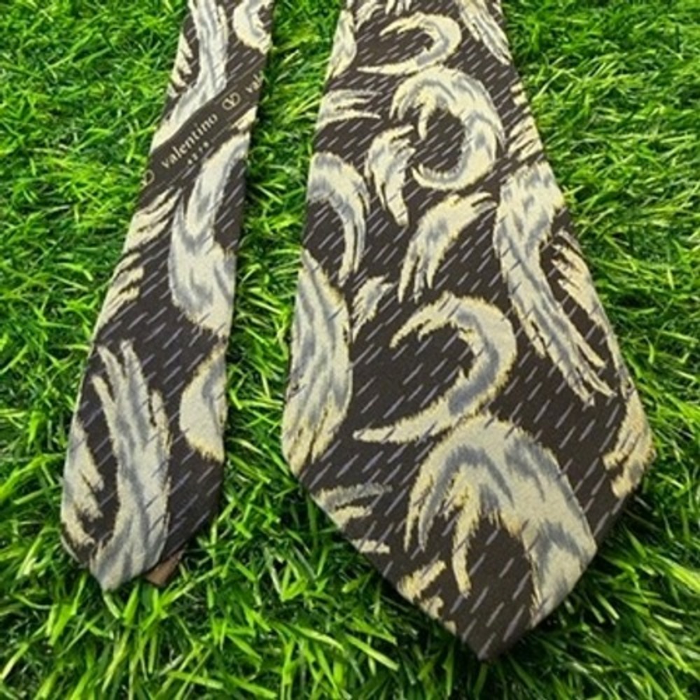 Valentino Cravatte Silk Tie Mens Grey Blue Abstract Pattern Made in Italy 4278